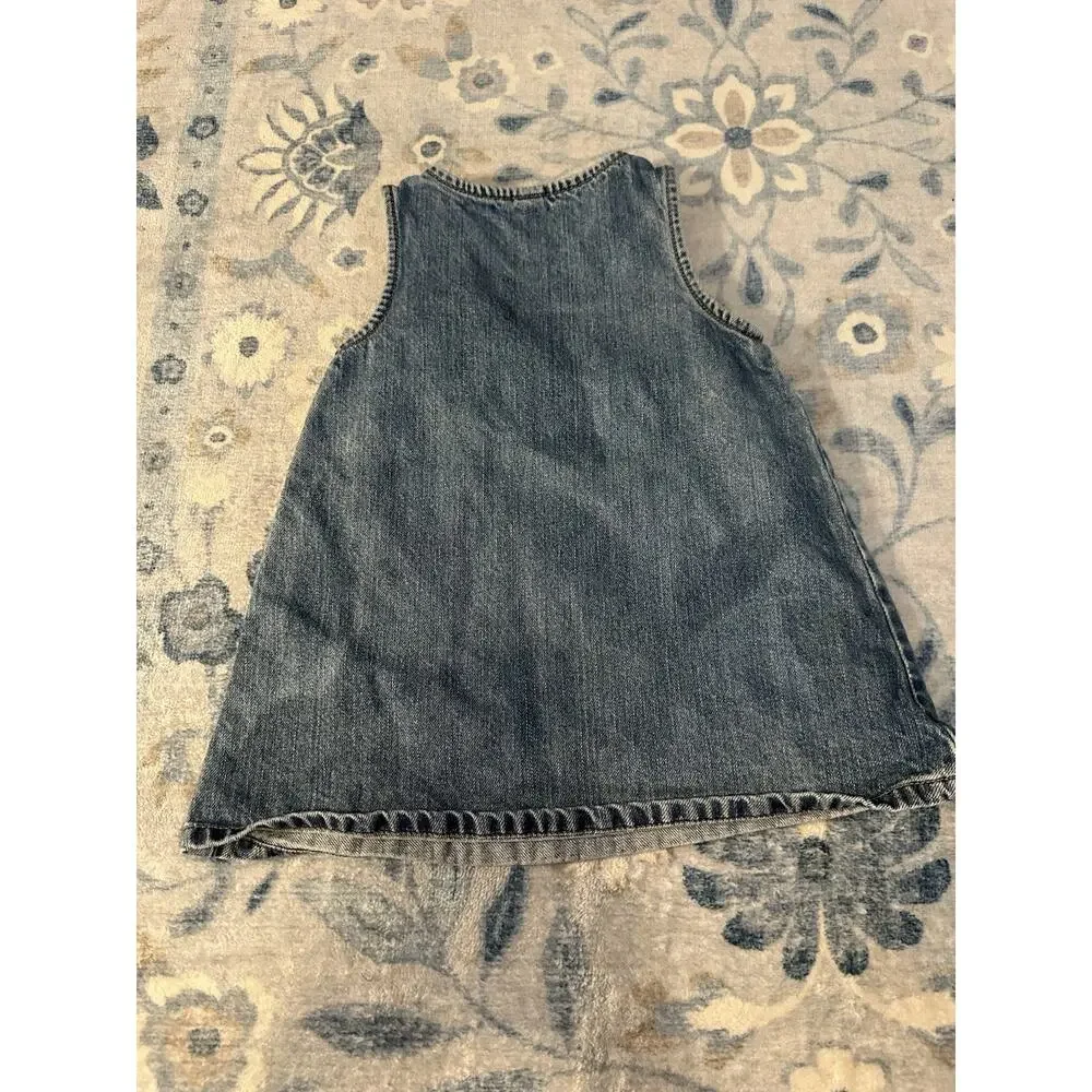 Vintage Gap Girls Blue Denim Floral Sleeveless Dress Pocket 18-24 Months